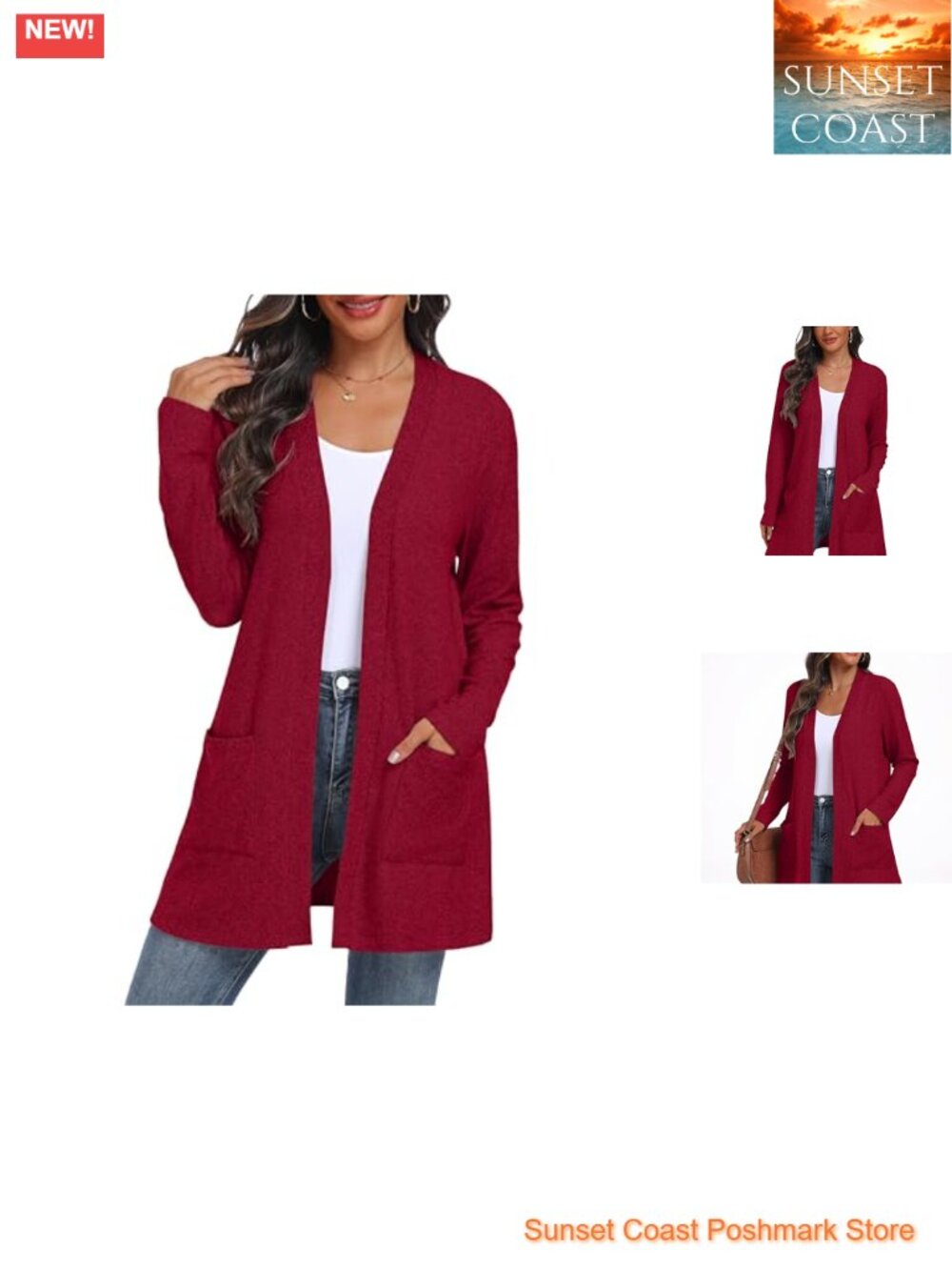 Women's Open Front Cable Knit Cardigan Long Sleeve Sweater with Pockets
